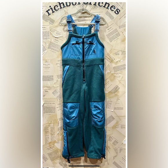 Free People Hit The Slopes Overalls Fleece Nylon Zipper Jade Blue - Picture 7 of 9